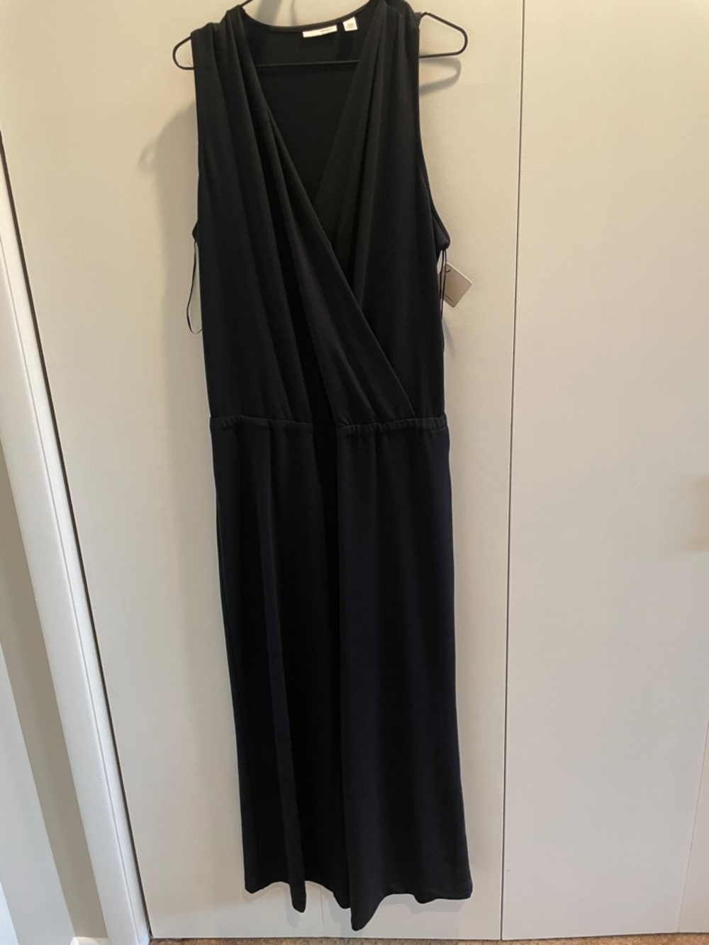 Sleeveless Black Wrap-Front wide leg jumpsuit